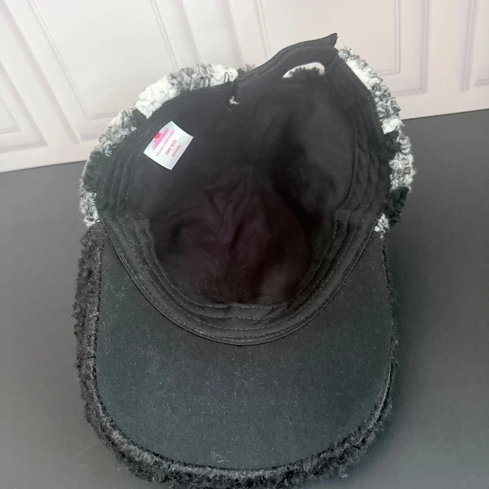 Way to Celebrate Valentine's Day Sherpa Baseball Cap Black White Plaid Heart OS